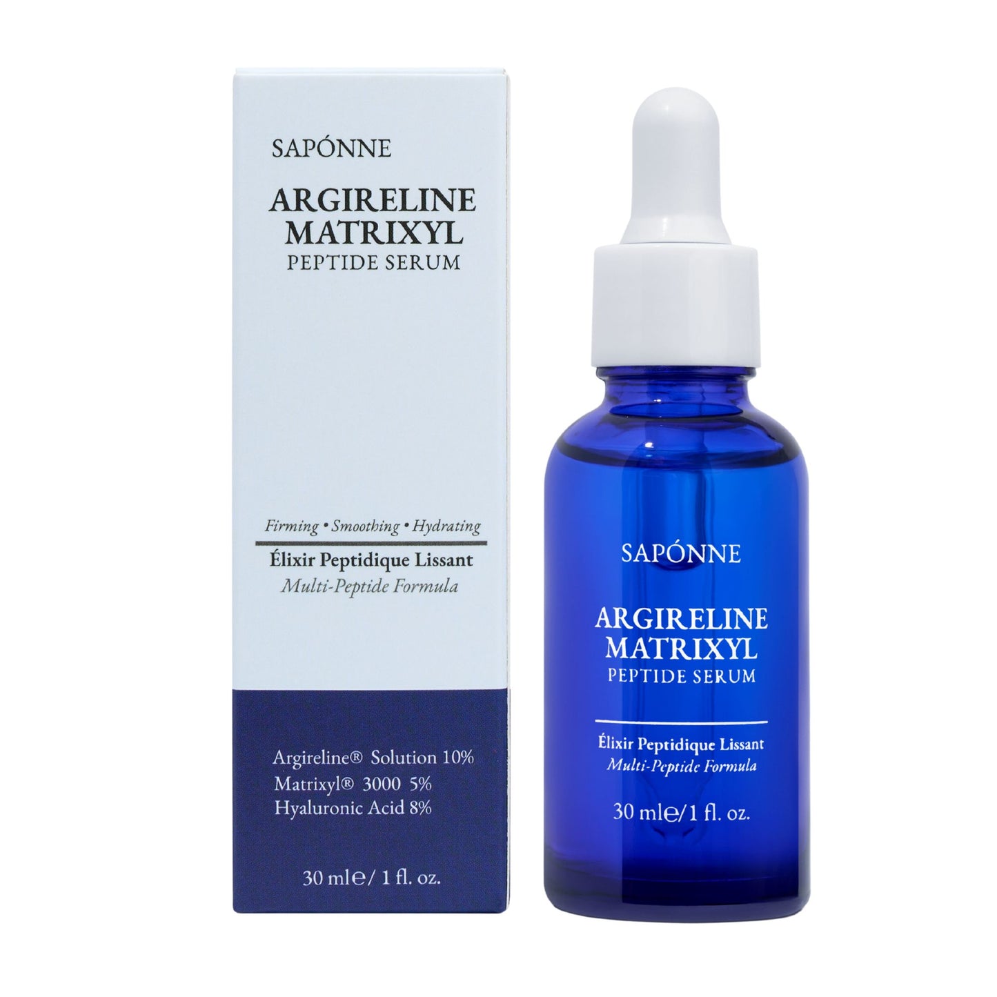 Sapônne Argireline Matrixyl Peptide Serum bottle and packaging on a white background