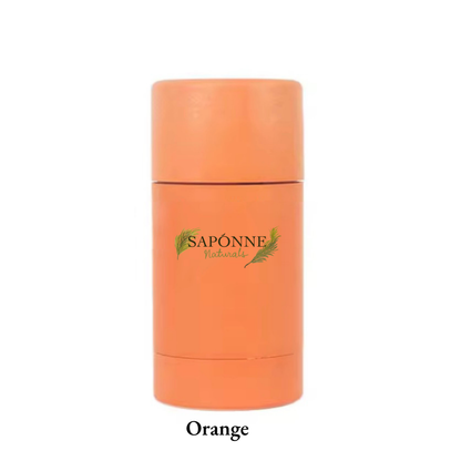 Orange cylindrical container with 'Saponne' branding on a white background