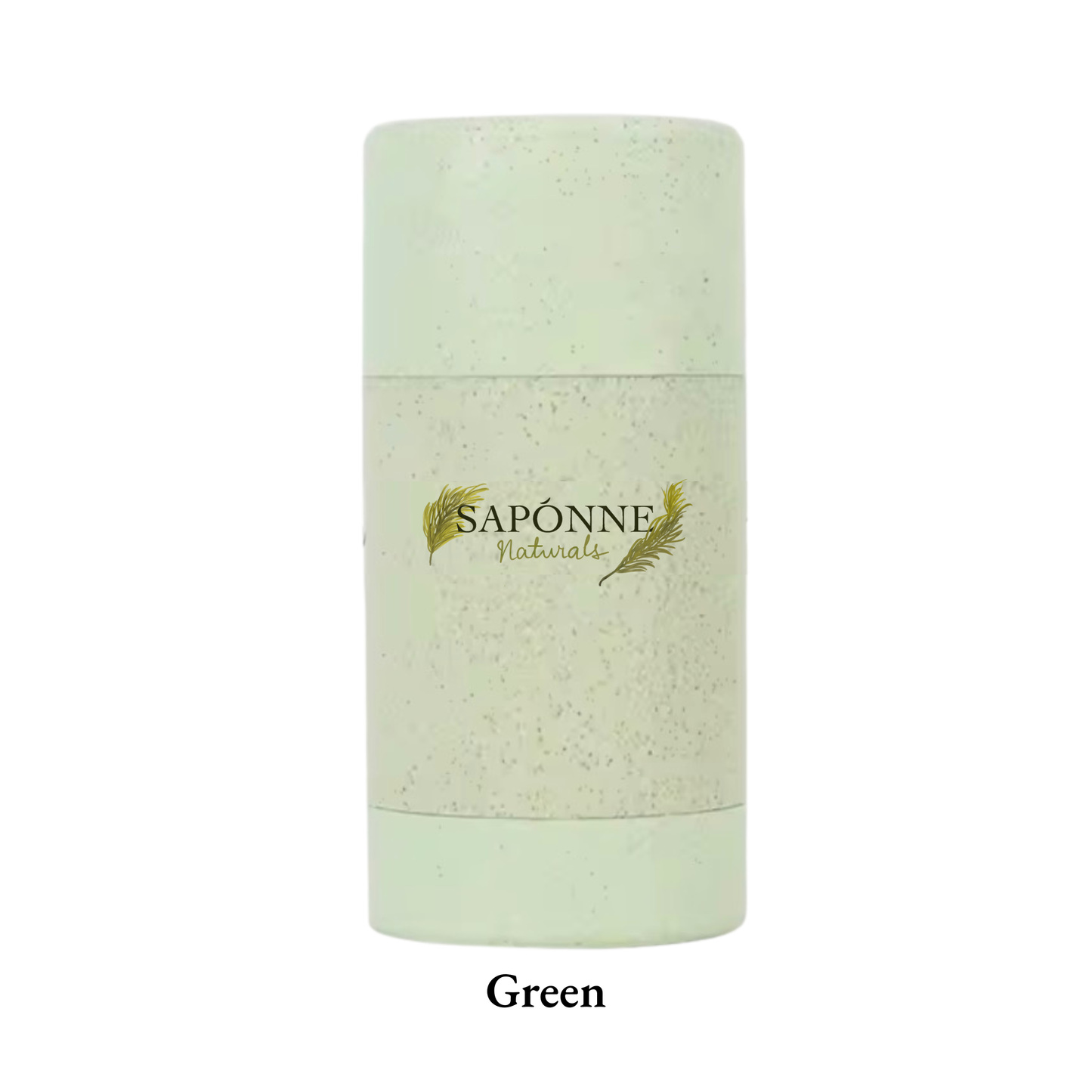 Green cylindrical container with 'Saponne Naturals' branding on a white background