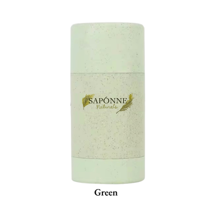 Green cylindrical container with 'Saponne Naturals' branding on a white background