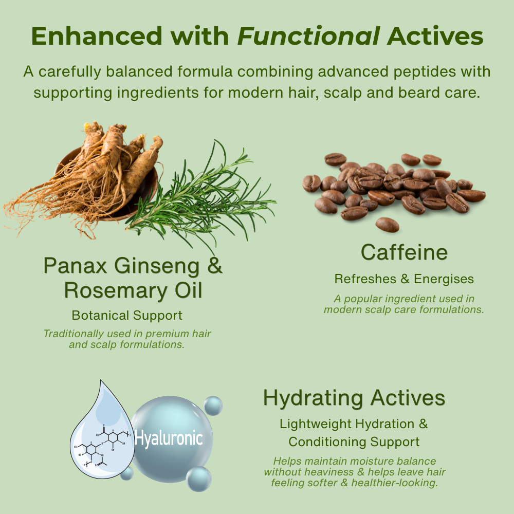 Product ingredients with text on a green background