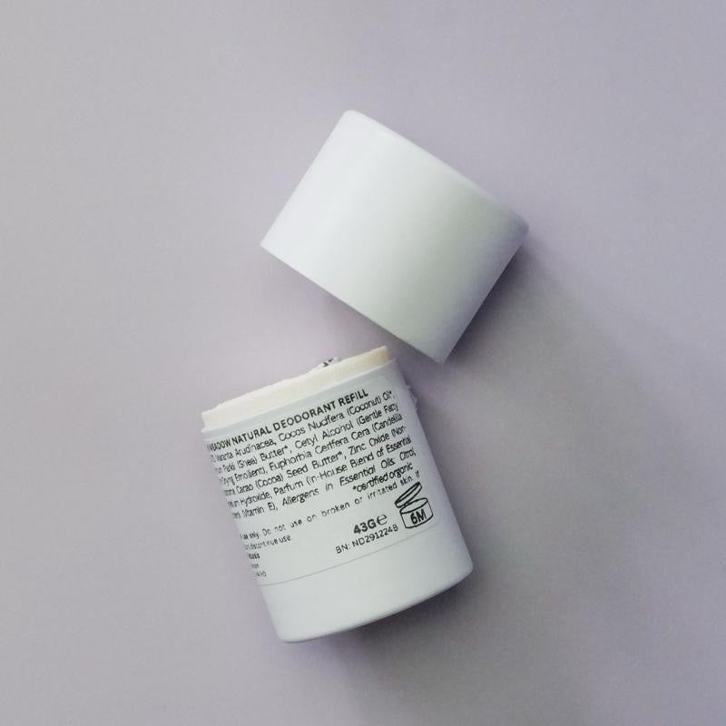 White deodorant stick with cap on a light gray background