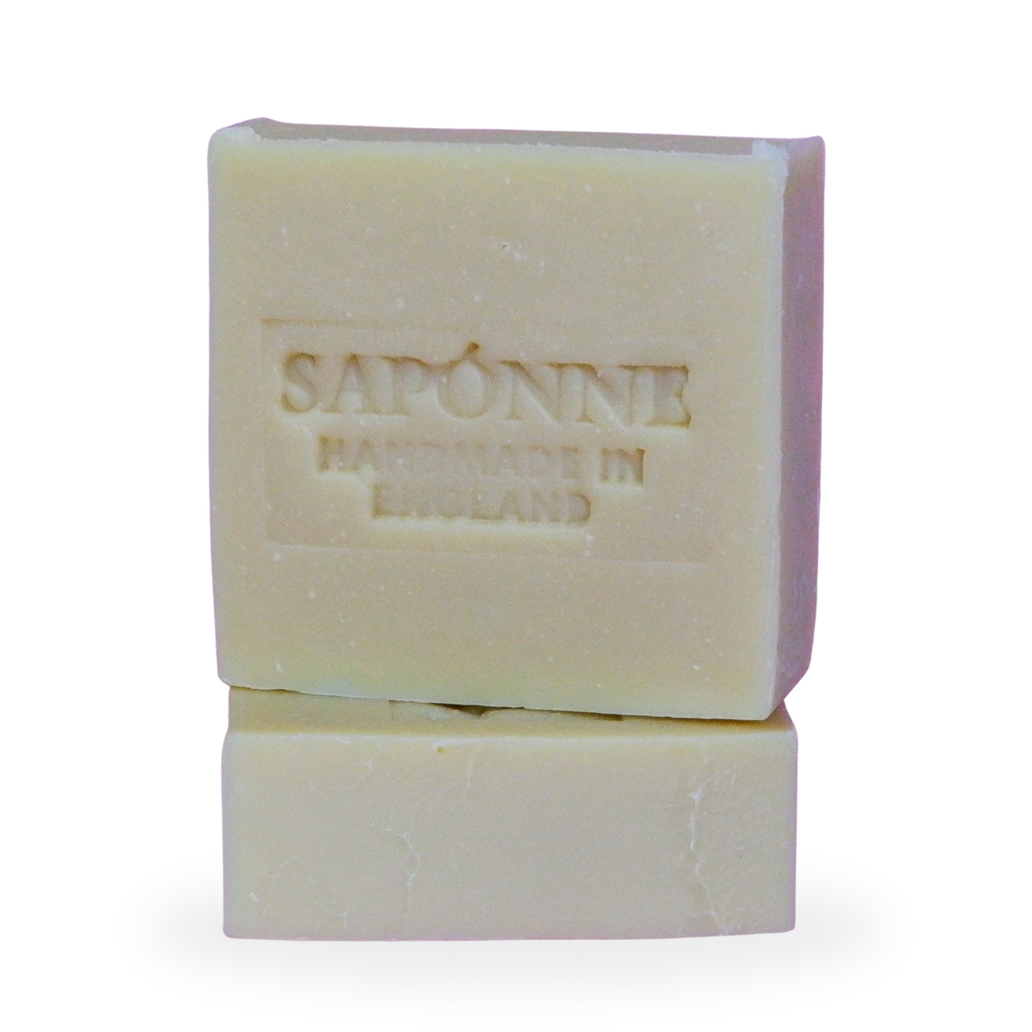 Two bars of soap with 'Saponne' branding on a white background